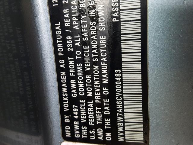 WVWBW7AH6CV000483 - 2012 VOLKSWAGEN EOS KOMFOR ლურჯი ფოტო 10