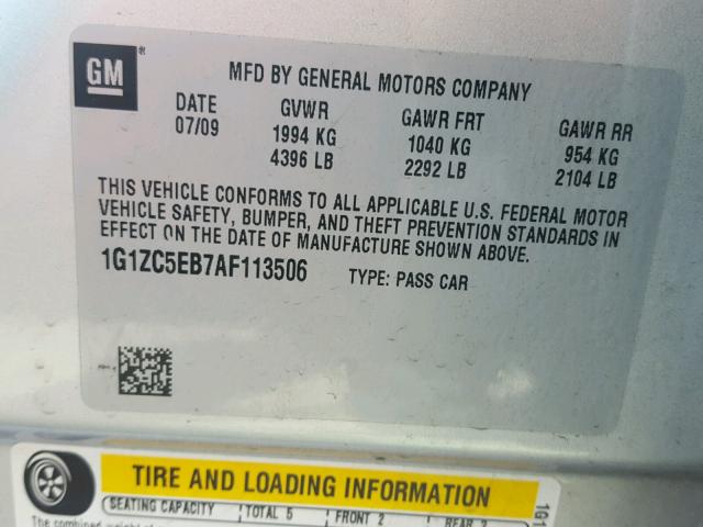 1G1ZC5EB7AF113506 - 2010 CHEVROLET MALIBU 1LT 银色 照片 10