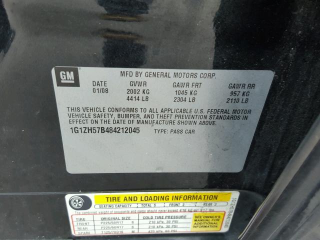 1G1ZH57B484212045 - 2008 CHEVROLET MALIBU 1LT BLACK photo 10