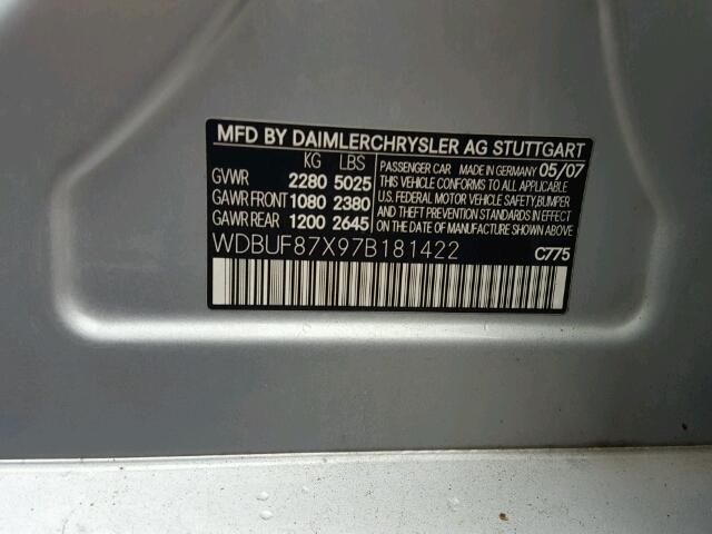 WDBUF87X97B181422 - 2007 MERCEDES-BENZ E 350 4MAT SILVER photo 10