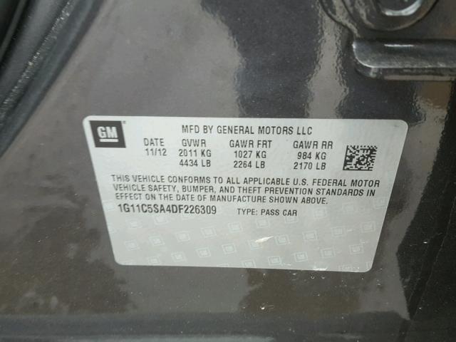 1G11C5SA4DF226309 - 2013 CHEVROLET MALIBU 1LT GRAY photo 10