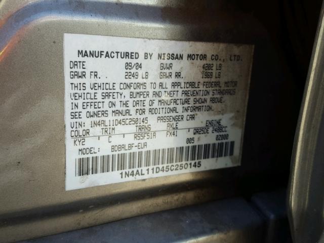 1N4AL11D45C250145 - 2005 NISSAN ALTIMA S SILVER photo 10