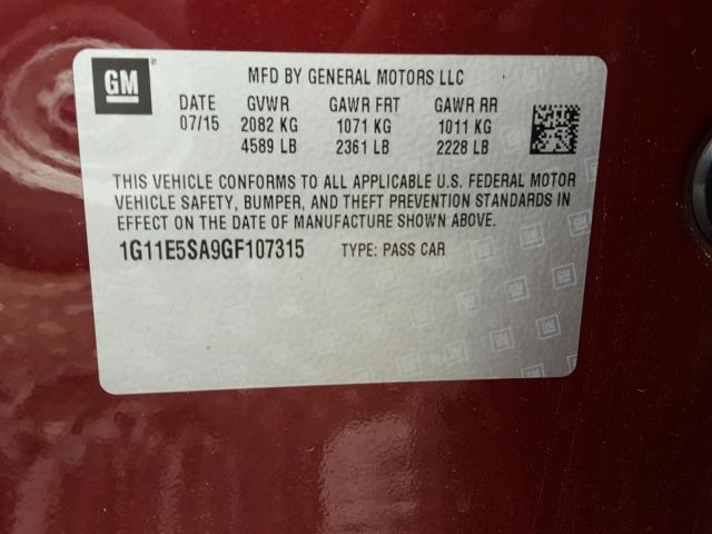 1G11E5SA9GF107315 - 2016 CHEVROLET MALIBU LIM BURGUNDY photo 10