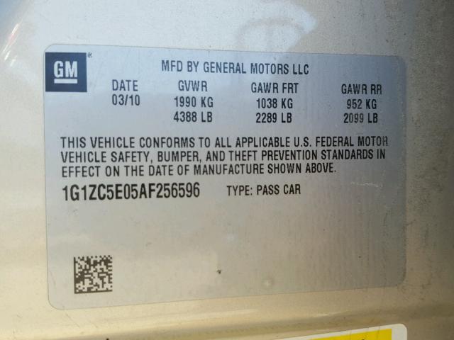 1G1ZC5E05AF256596 - 2010 CHEVROLET MALIBU 1LT 金色 照片 10