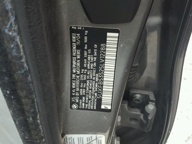 5UXFB53525LV12288 - 2005 BMW X5 4.4I GRAY photo 10