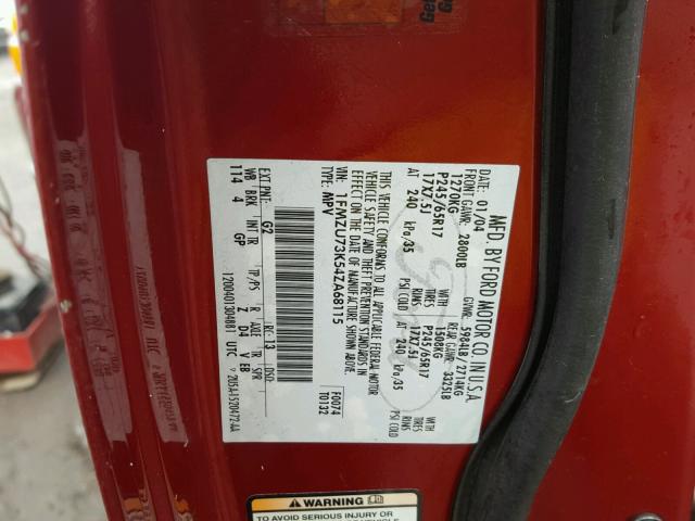 1FMZU73K54ZA68115 - 2004 FORD EXPLORER X RED photo 10