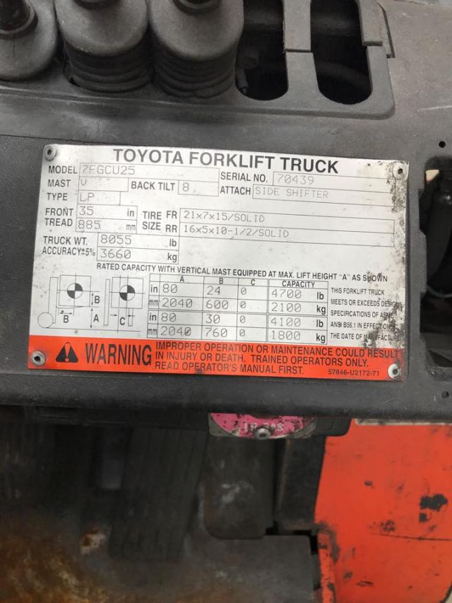 7FGCU2570439 - 2001 TOYO FORKLIFT UNKNOWN - NOT OK FOR INV. photo 10