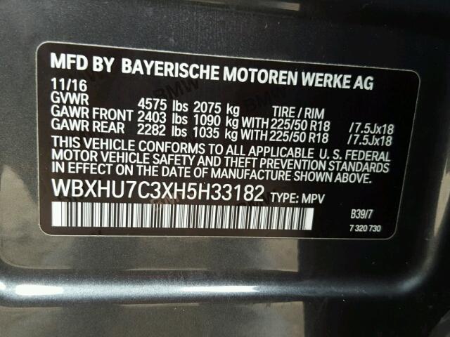 WBXHU7C3XH5H33182 - 2017 BMW X1 SDRIVE2 GRAY photo 10