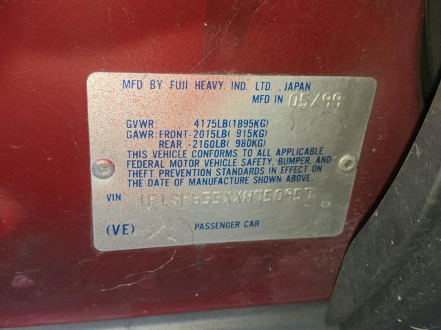 JF1SF655XXH750957 - 1999 SUBARU FORESTER S 红色 照片 10