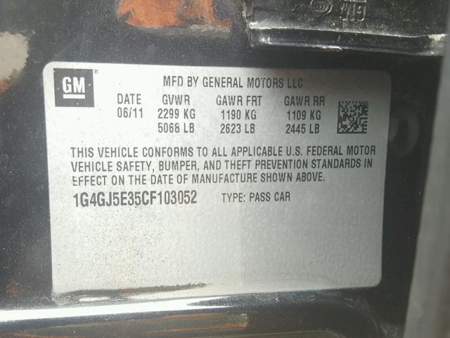 1G4GJ5E35CF103052 - 2012 BUICK LACROSSE T GRAY photo 10