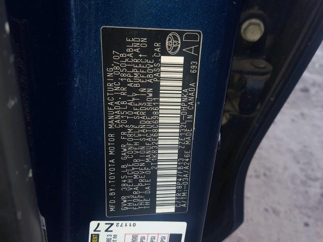 2T1KR32E68C698611 - 2008 TOYOTA COROLLA MA BLUE photo 10