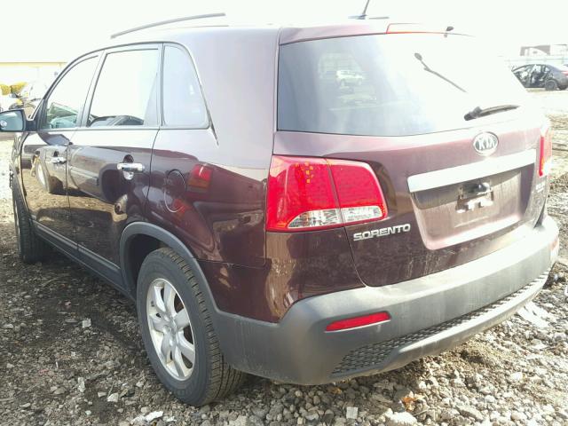 5XYKTDA28DG376145 - 2013 KIA SORENTO LX MAROON photo 3