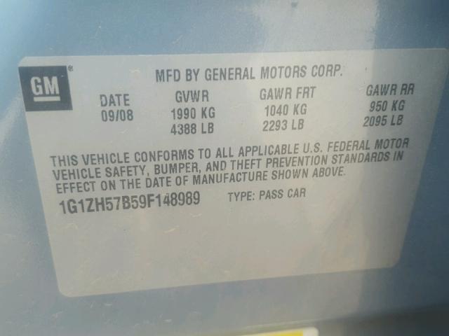 1G1ZH57B59F148989 - 2009 CHEVROLET MALIBU 1LT 蓝色 照片 10