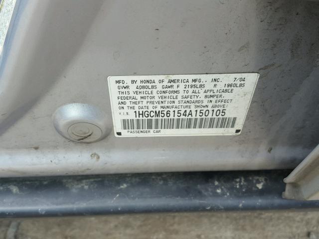 1HGCM56154A150105 - 2004 HONDA ACCORD DX SILVER photo 10