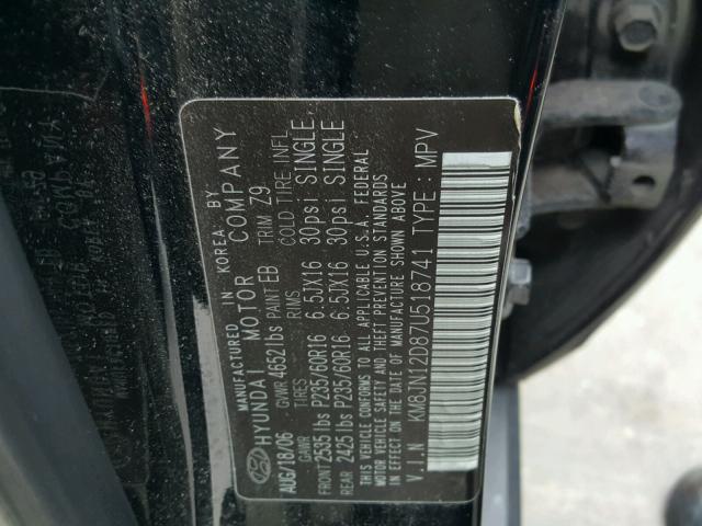 KM8JN12D87U518741 - 2007 HYUNDAI TUCSON SE BLACK photo 10