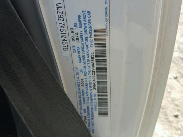 3VWCA21C2YM423831 - 2000 VOLKSWAGEN NEW BEETLE თეთრი ფოტო 10