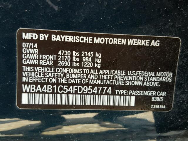 WBA4B1C54FD954774 - 2015 BMW 435 I BLUE photo 10