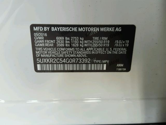 5UXKR2C54G0R73392 - 2016 BMW X5 SDRIVE3 WHITE photo 10