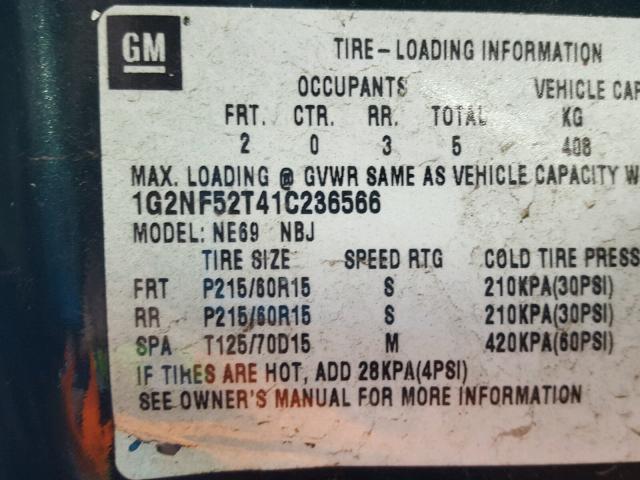 1G2NF52T41C236566 - 2001 PONTIAC GRAND AM S GREEN photo 10