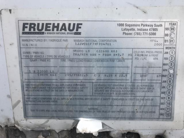 1JJV281F7YF704701 - 2000 FRUH TRAILER UNKNOWN - NOT OK FOR INV. photo 10