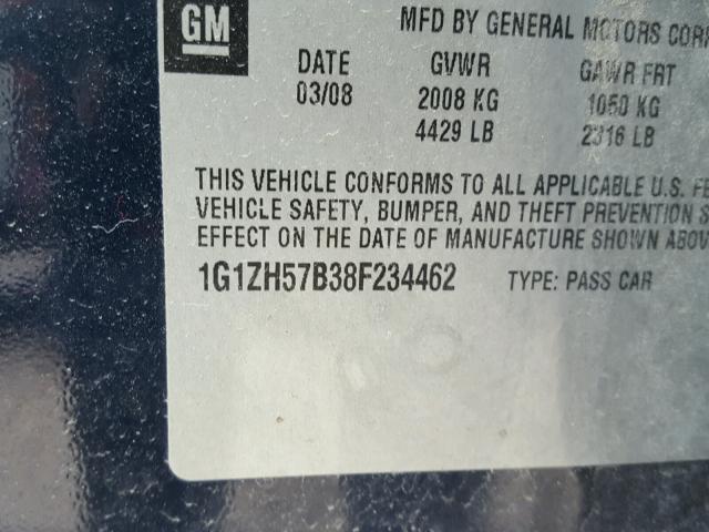 1G1ZH57B38F234462 - 2008 CHEVROLET MALIBU 1LT BLUE photo 10