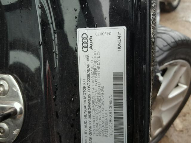 TRUSC28N861006875 - 2006 AUDI TT BLACK photo 10