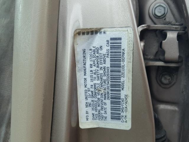 1NXBR18E5WZ026949 - 1998 TOYOTA COROLLA LE TAN photo 10