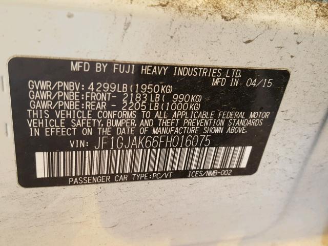 JF1GJAK66FH016075 - 2015 SUBARU IMPREZA PR WHITE photo 10