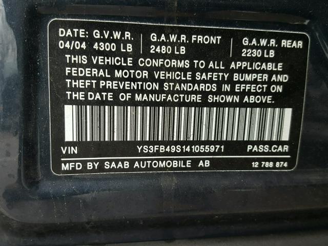 YS3FB49S141055971 - 2004 SAAB 9-3 LINEAR BLUE photo 10