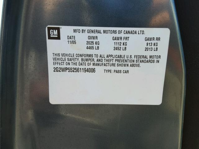 2G2WP552561194006 - 2006 PONTIAC GRAND PRIX Yaşıl foto 10