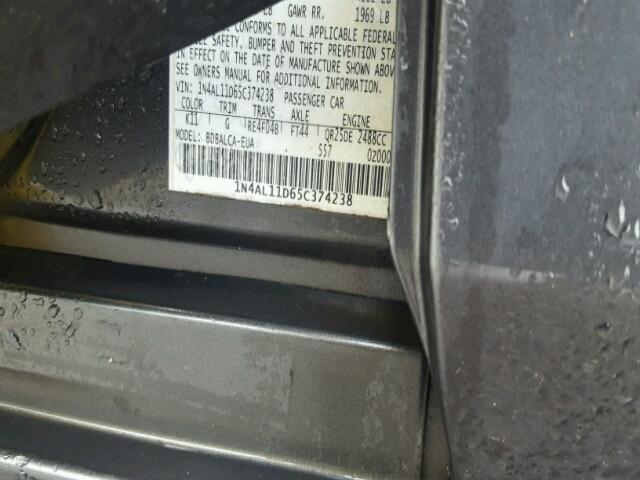 1N4AL11D65C374238 - 2005 NISSAN ALTIMA S GRAY photo 10