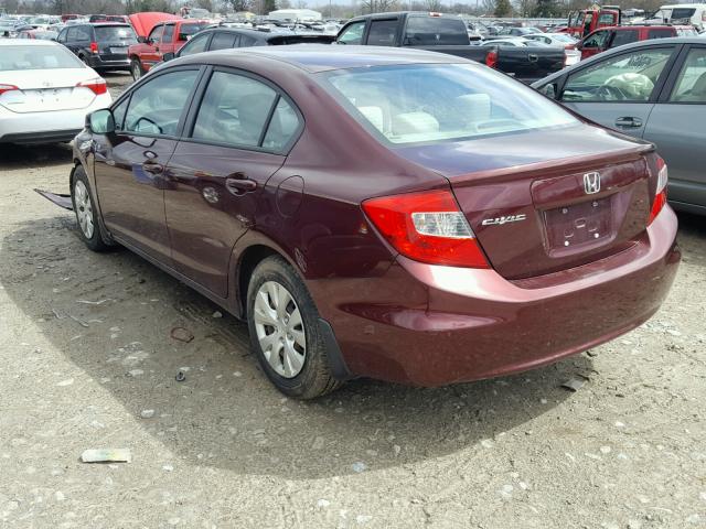 19XFB2F56CE099471 - 2012 HONDA CIVIC LX MAROON photo 3