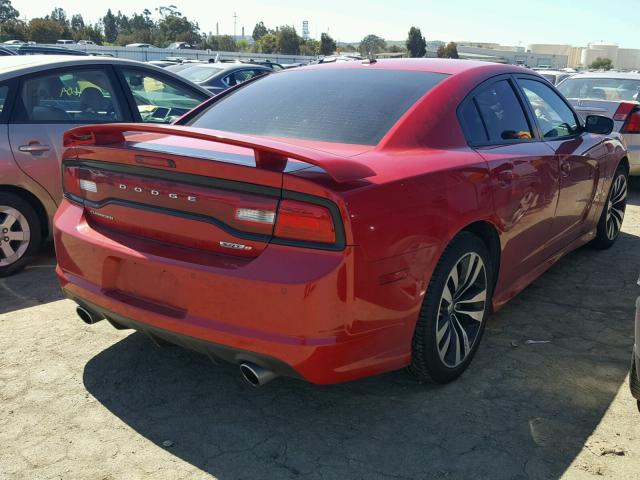 2C3CDXEJ2DH586752 - 2013 DODGE CHARGER SR RED photo 4