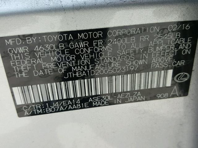 JTHBA1D20G5023197 - 2016 LEXUS IS 200T SILVER photo 10