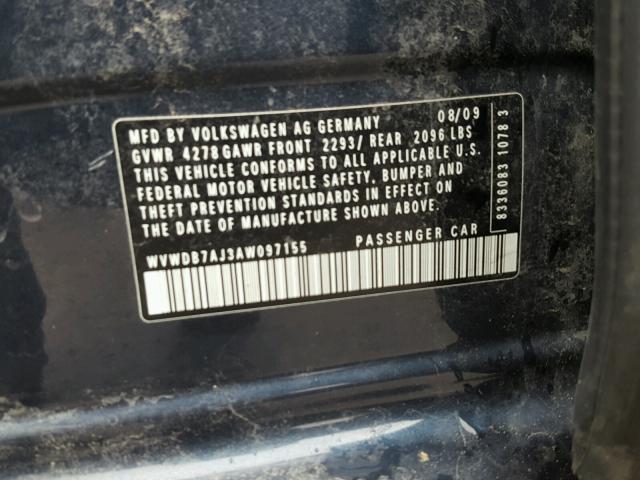 WVWDB7AJ3AW097155 - 2010 VOLKSWAGEN GOLF 蓝色 照片 10