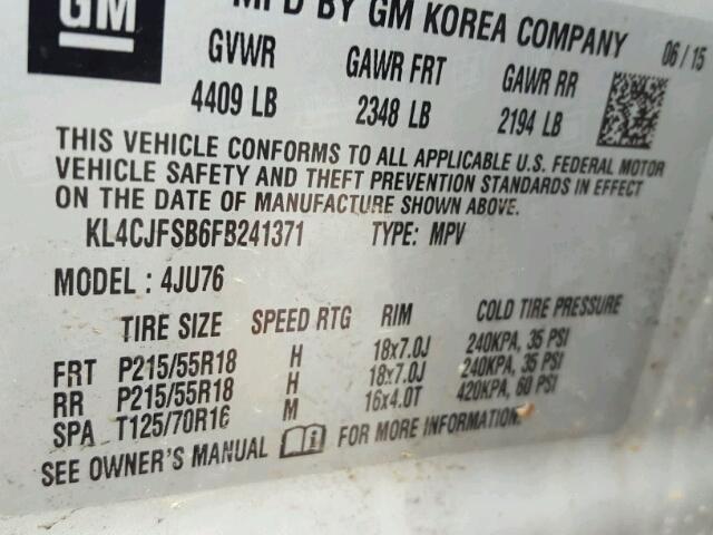 KL4CJFSB6FB241371 - 2015 BUICK ENCORE CON 银色 照片 10