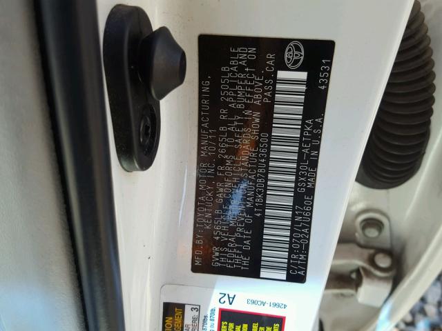 4T1BK3DB7BU436500 - 2011 TOYOTA AVALON BAS WHITE photo 10