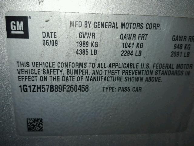 1G1ZH57B89F260458 - 2009 CHEVROLET MALIBU 1LT 银色 照片 10