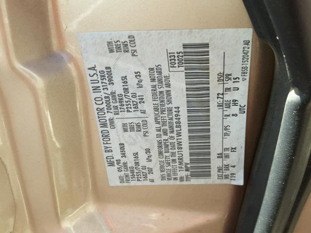 1FMRU18W1WLB84944 - 1998 FORD EXPEDITION GOLD photo 10