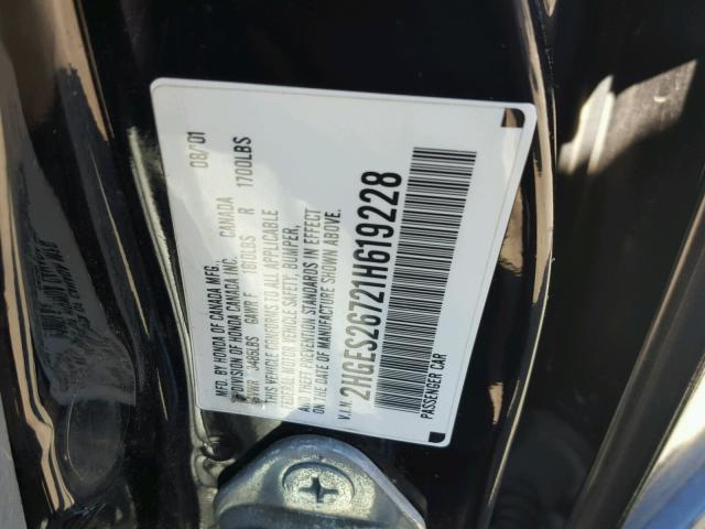 2HGES26721H619228 - 2001 HONDA CIVIC EX BLACK photo 10