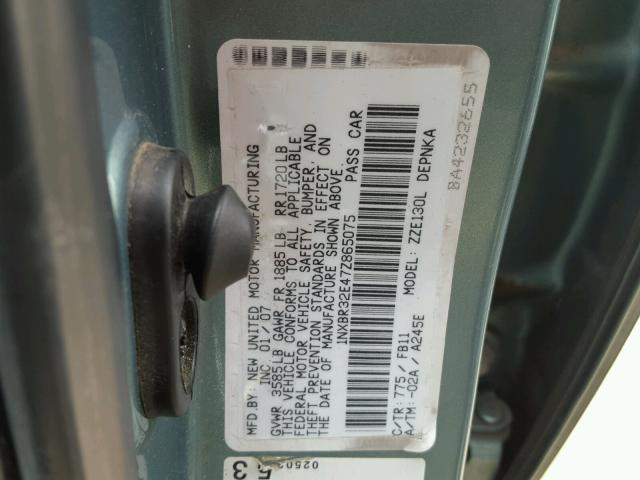 1NXBR32E47Z865075 - 2007 TOYOTA COROLLA LE BLUE photo 10