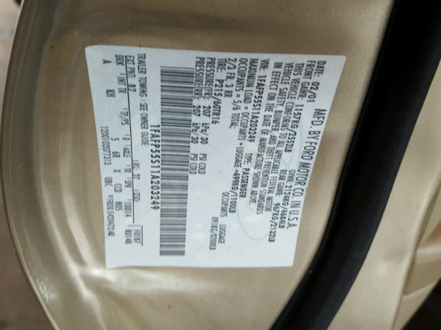 1FAFP55S11A203249 - 2001 FORD TAURUS SES GOLD photo 10