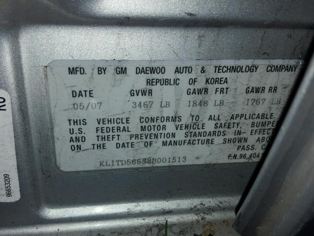 KL1TD56688B001513 - 2008 CHEVROLET AVEO BASE Gümüş foto 10