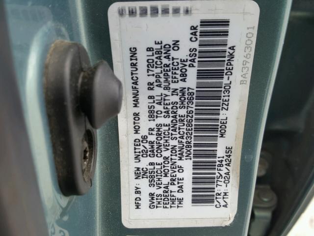 1NXBR32E86Z673687 - 2006 TOYOTA COROLLA CE GREEN photo 10