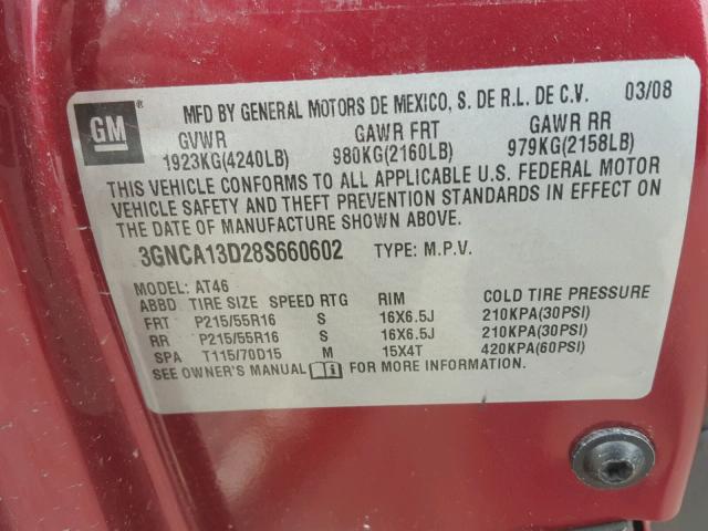 3GNCA13D28S660602 - 2008 CHEVROLET HHR LS BLUE photo 10