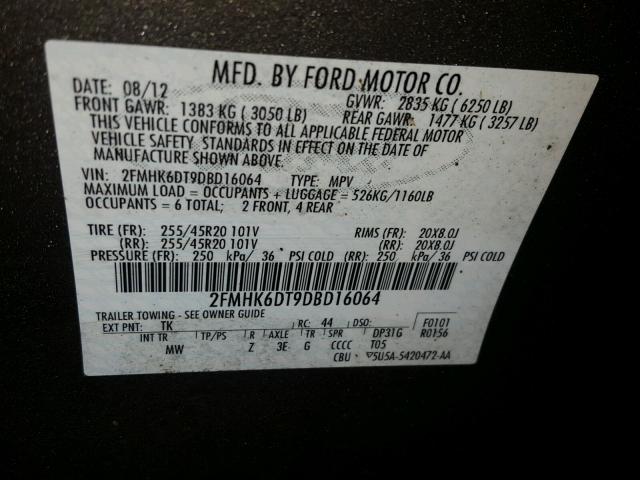 2FMHK6DT9DBD16064 - 2013 FORD FLEX LIMIT GRAY photo 10