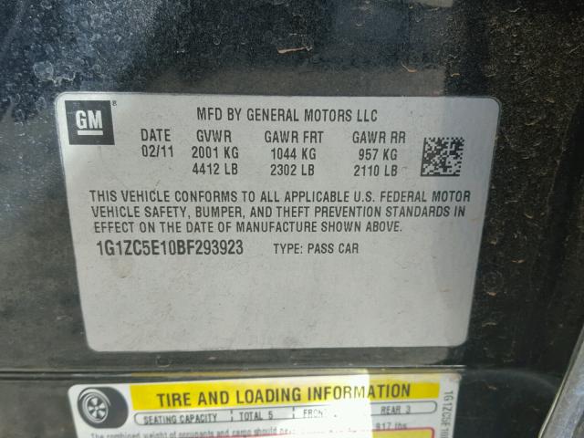 1G1ZC5E10BF293923 - 2011 CHEVROLET MALIBU 1LT 黑色 照片 10