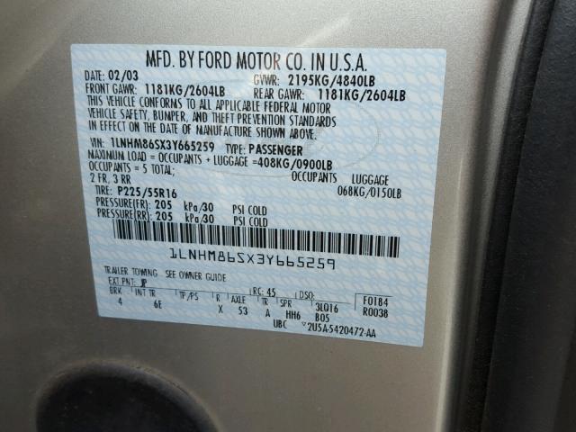 1LNHM86SX3Y665259 - 2003 LINCOLN LS SILVER photo 10