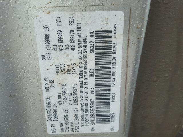 3D7KU28C63G769017 - 2003 DODGE RAM 2500 S SILVER photo 10