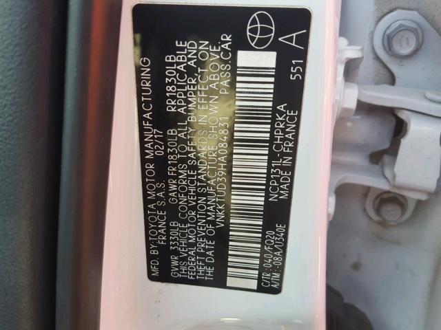 VNKKTUD39HA084831 - 2017 TOYOTA YARIS L WHITE photo 10